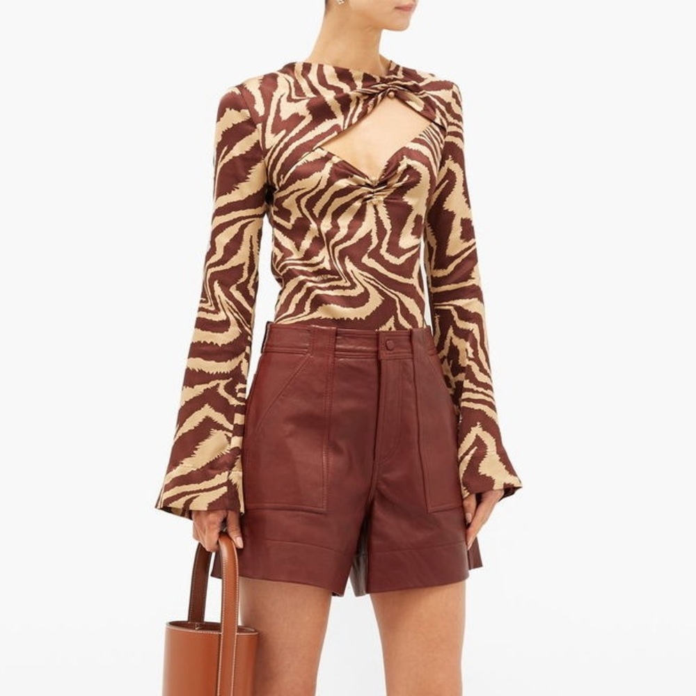 GANNI Asymmetric Tiger-Print Silk-Blend Blouse
